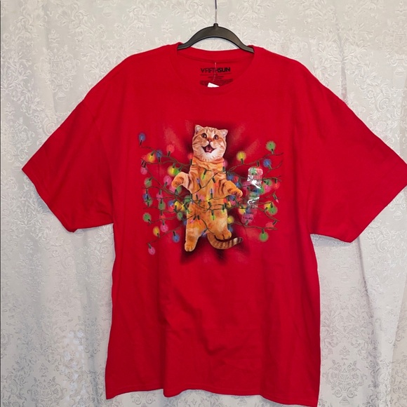 Fifth Sun Tops - NWT Fifth Sun Red Kitty Holiday Tee.  Size 2XL